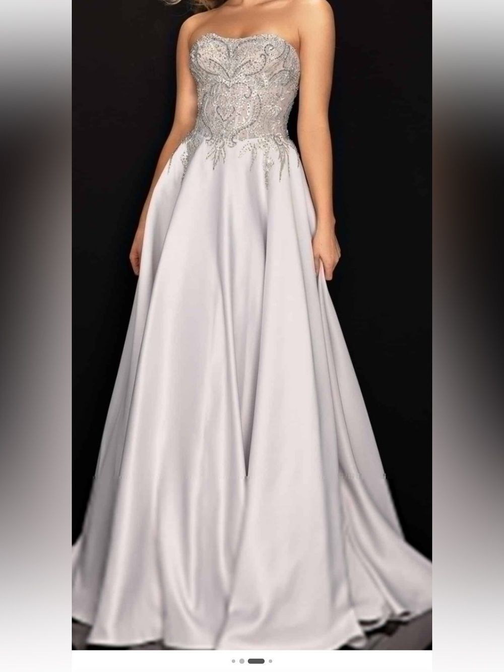 Terani Couture Silver-Gray Strapless Beaded Ball Gown